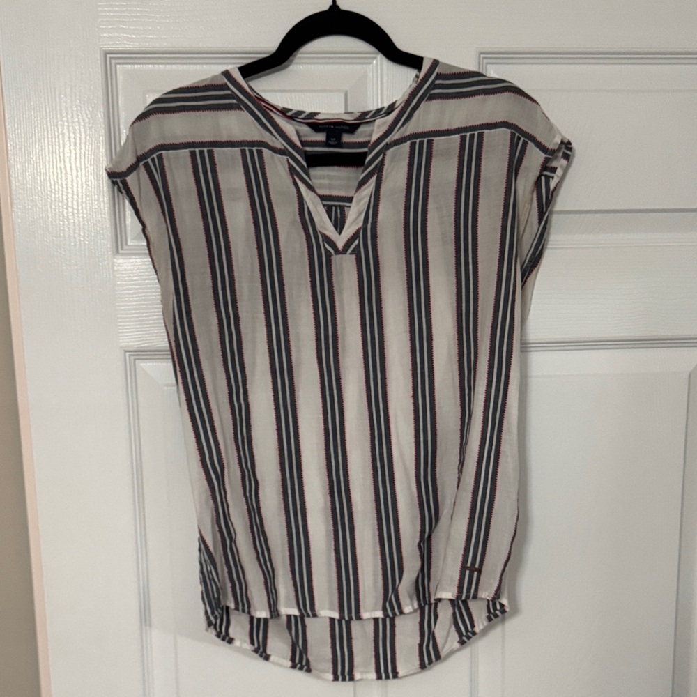 Tommy Hilfiger Women's Striped Blouse - Black, White, and Red